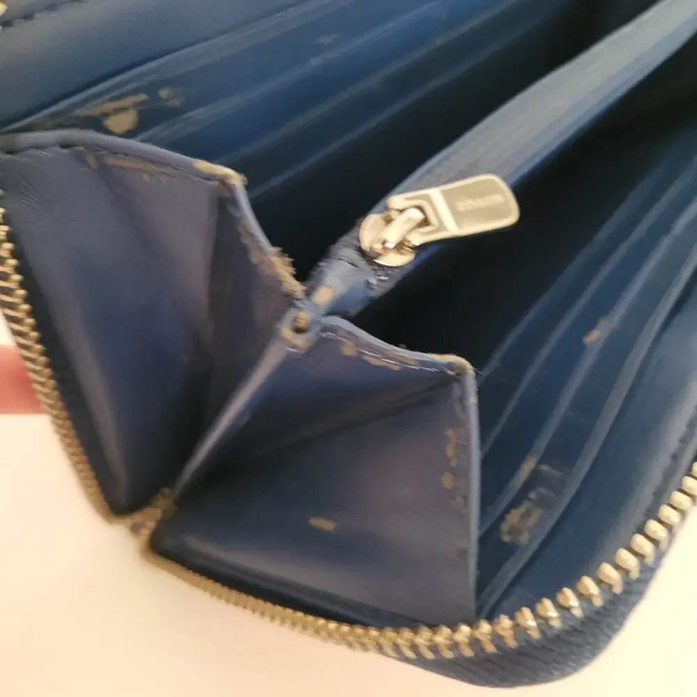 Coach‎ Accordion Zip Wallet Tea Rose Floral Print Coated Canvas Blue Red F57649